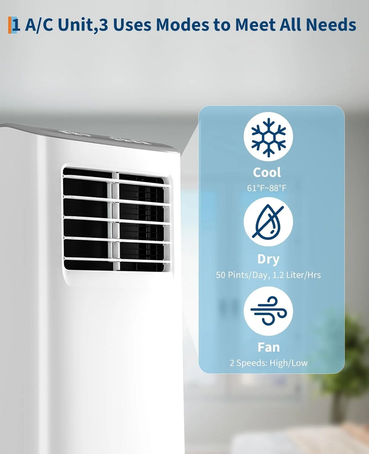 EastVita 8,000 BTUs Portable Air Conditioner, Room Air Conditioner, 3-in-1 Cooling AC Portable Air Conditioner with Fan & Dehumidifier, Standing AC, Ventless Floor AC