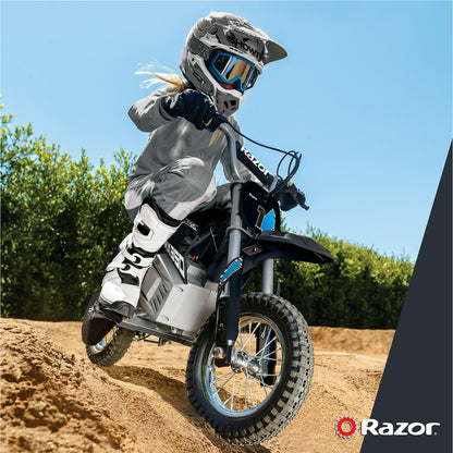 Razor Dirt Rocket MX350 - Black with Decals. up to 14 mph. 24V Electric Dirt Bike for Child 8+