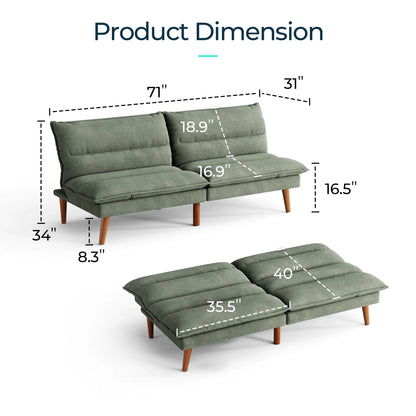Linsy Home 71" W Corduroy Convertible Futon Sofa Bed, Army Green