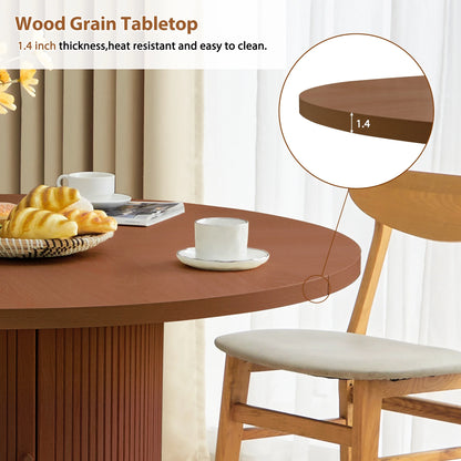 Wirrytor Round Dining Table, Modern Farmhouse Kitchen Table, 47 Inch Coffee Circle Dining Tables with Wood Strip Base for Kitchen Living Room, Black