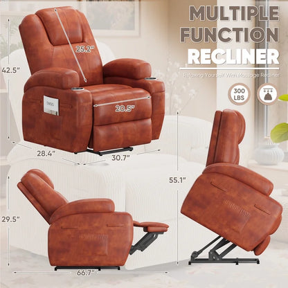 Lacoo power lift electric Massage recliner chair Oversized Single Sofa with Cup Holder for elderly,Black