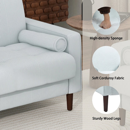 UIXE Corduroy Accent Chair Modern Upholstered Arm Chairs Comfy Reading Armchair with Pillow Armrest Tufted Living Room Single Sofa Lounge Seat, Yellow