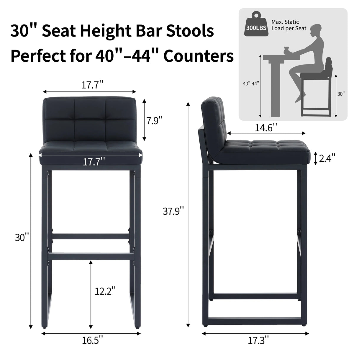 FIRAVOE Bar Stools Set of 3, Counter Height Bar Stools (Low Back)(Thickened Frame) 26" PU Leather Barstools Bar Chairs for Kitchen Island, Black