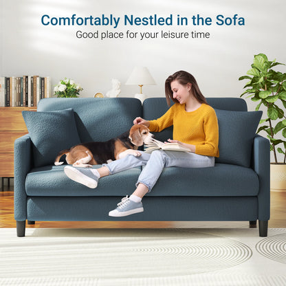 Loveseat Sofa,65" Comfy Teddy Fleece Love Seat Couch,Neche Extra Deep Seats Sofas,Tool-Free Setup Couch with 2 Pillows for Living Room,Coffee Brown