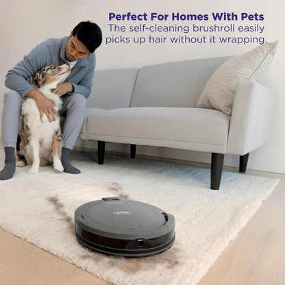 Shark Navigator Robot Vacuum with SmartPath Navigation and Self-Cleaning Brushroll, Powerful Suction, Pet Hair Pickup, Anti-Hair Wrap, for Carpets & Hard Floors, Steel Grey, RV2110