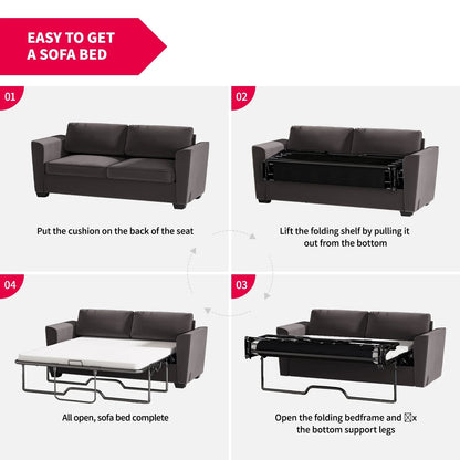 Mjkone Queen Pull Out Sofa Bed,Loveseat Sleeper Sofa with Mattress,2-in-1 Convertible Sleeper Couch,Dark Grey