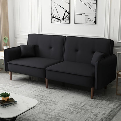 Convertible Futon Sofa Bed, 75�� Fabric Futon Couch with Adjustable Backrest, Folding Futon Sleeper Recliner for Living Room Furniture (White)