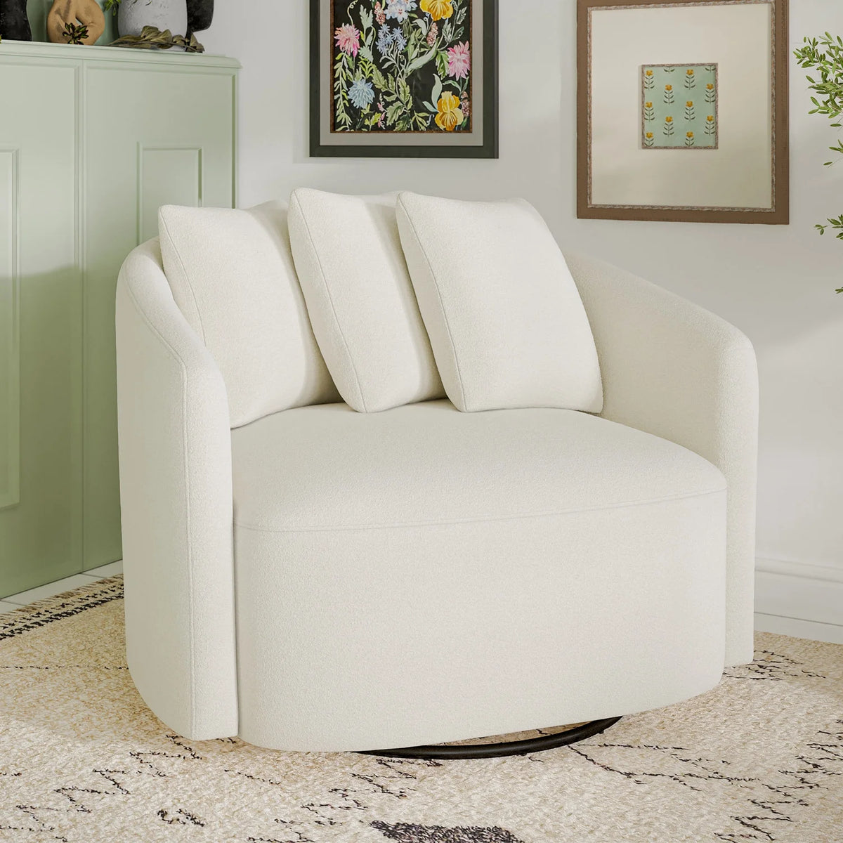 Beautiful Drew Accent Chair by Drew Barrymore, Cream Boucle