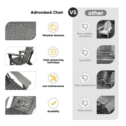 FOOWIN HDPE Plastic Adirondack Chairs Set of 4, Black