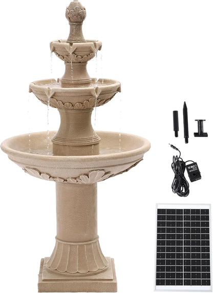 Magic Union Italian Solar Water Fountains Outdoor Garden Decor - 48.4''H Fountain and Waterfall, Large Cascading Indoor Floor-Standing Resin Bubbler Fountain Features W/Pump for Patio, Backyard