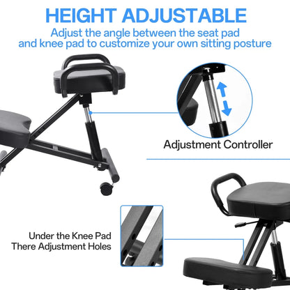 Ergonomic Kneeling Chair with Smooth Casters, Thick Comfort Padding for All-Day Comfort in Medical Offices or Therapy Clinics(A)