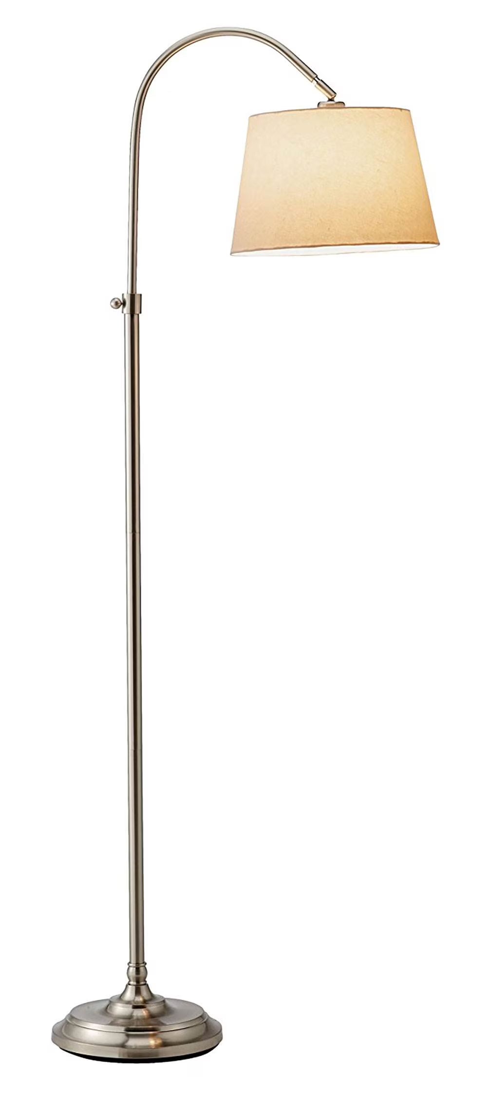 Adesso Bonnet Arc Steel Standing Floor Lamp and Adjustable White Linen Shade