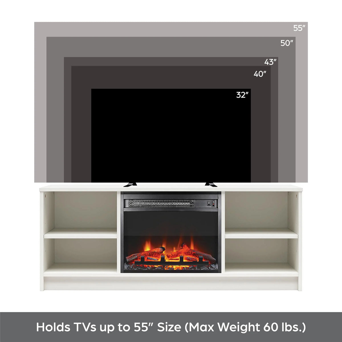 Mainstays Fireplace TV Stand, for TVs up to 55", Black Oak
