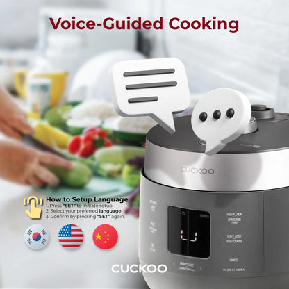 CUCKOO CRP-ST0609FG 6-Cup (Uncooked) / 12-Cup (Cooked) Twin Pressure Rice Cooker & Warmer with Nonstick Inner Pot, 16 Menu Options, 3 Voice Guide, Auto Clean (Gray)