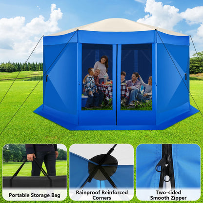 COBIZI 8x8 Pop up Gazebo Tent, Ez up Waterproof Screen Tent Screen House, Portable Outdoor Canopy Sun Shelter with 3 Sidewalls, Carry Bag & Ground Stakes for Camping, Garden and Picnics, Gray