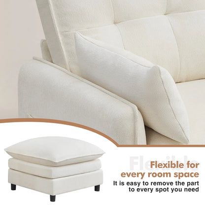 Aemeios Upholstered Chenille OversizedAccent Armchairs with Ottoman and Side Pocket, Cream