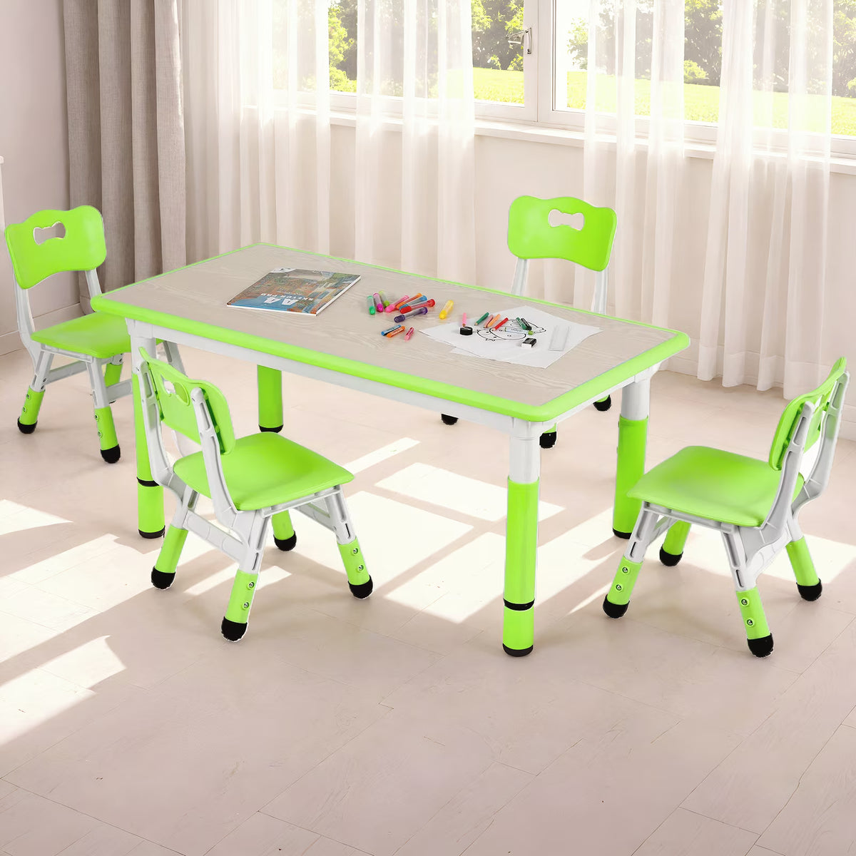 Arlopu Toddler Table and Chair Set Height Adjustable, Kids Activity Table for Reading, Drawing, Eating, Studying, Max 220lbs