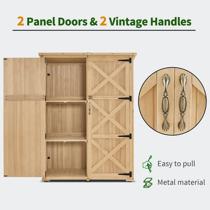 MCombo Wood Sheds & Outdoor Storage , Garden Tool Shed with Lock, Wooden Outdoor Storage Cabinet with Double Doors for Patio 1628