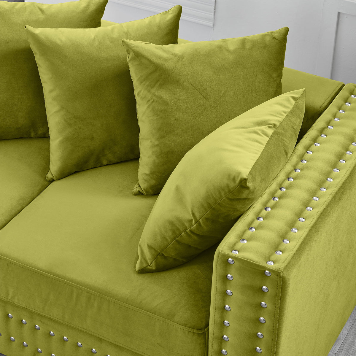 Modern Velvet Sofa Set 2+3 Seater Sofa Loveseat Couch with Silver Nail Trim, Square Armrests and Hidden Storage, Luxury Living Room Couch with Pocket Spring Cushions