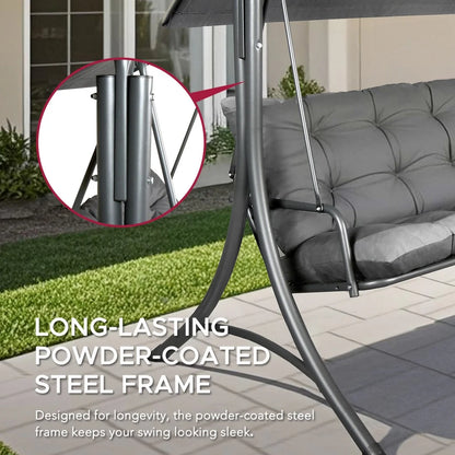 Made in Italy SUNJOY Outdoor Porch Swing, 2 Seat Patio Metal Swing with Adjustable Canopy
