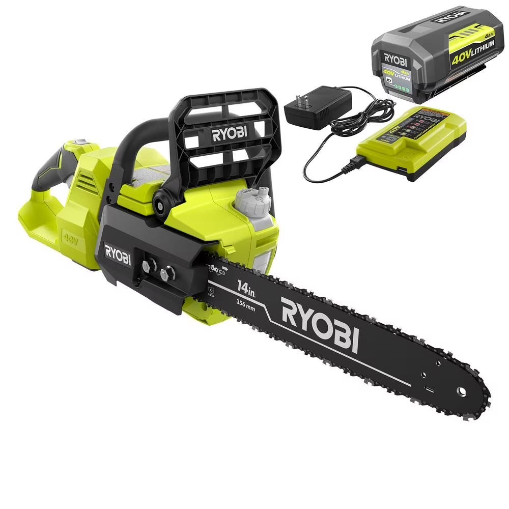 Ryobi 14" 40V Battery Powered Chainsaw, Brushless Motor for Gas-Like Power