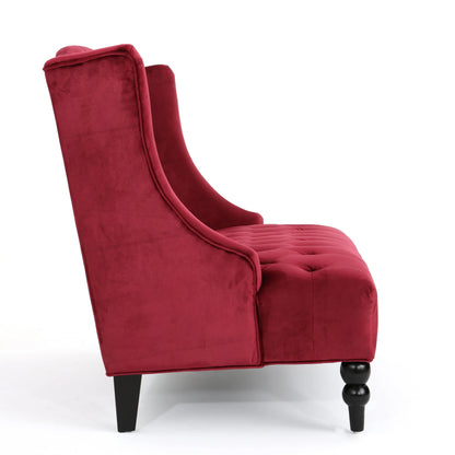 GDF Studio Leona Modern Glam Tufted Velvet Wingback Loveseat, Wine and Dark Brown