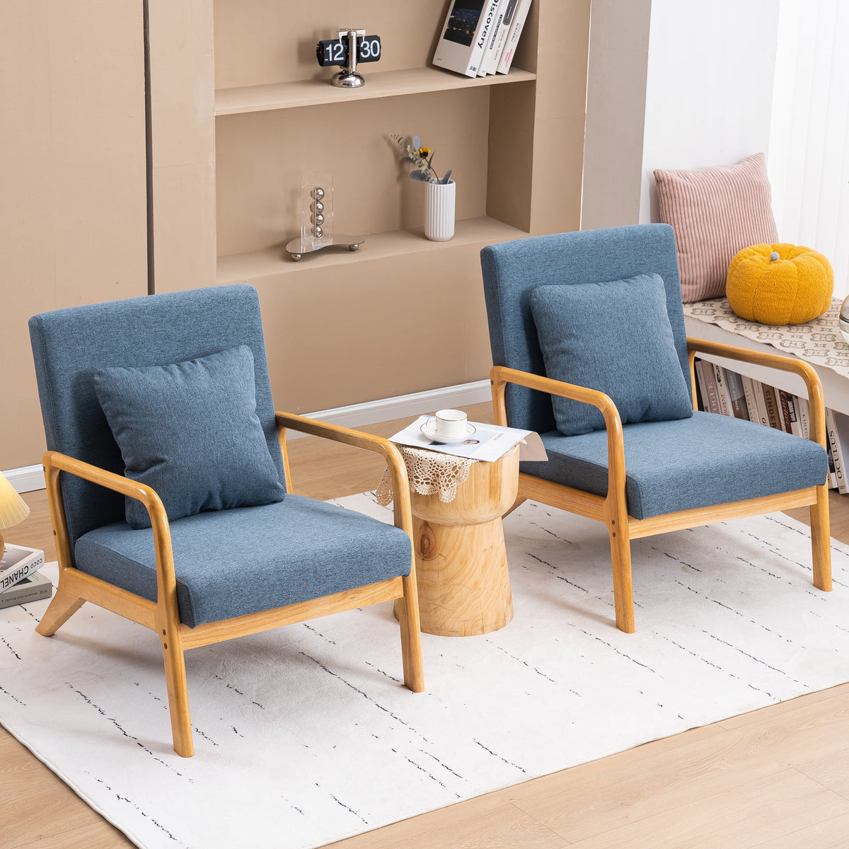 JULY'S SONG Mid Century Modern Accent Chair Set of 2, Linen Upholstered Reading Chairs for Living Room, 25.6" W Fabric Comfy Armchair, Beige