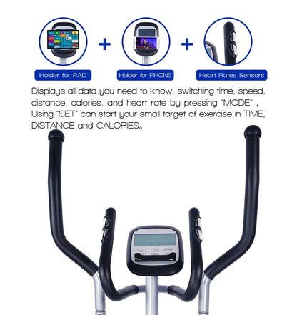 Elliptical Machine Cross Trainer - 8-Level Adjustable Magnetic Elliptical Cross Cadio Equipment with Digital Display and Pulse, Indoor Fitness Workout, LCD Monitor