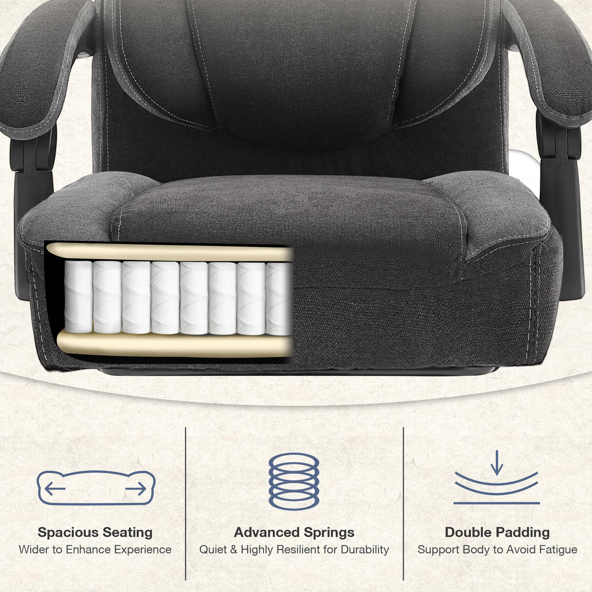 JONPONY Big and Tall Office Chair 400lbs, Executive Reclining Office Chairs with Footrest, High Back Home Office Chair Thick Padded Armrests, Ergonomic Adjustable Lumbar Support, PinkWhite