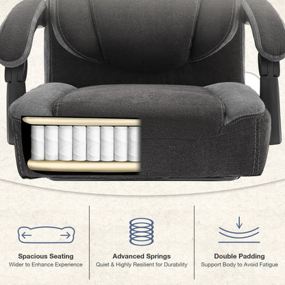 JONPONY Big and Tall Office Chair 400lbs, Executive Reclining Office Chairs with Footrest, High Back Home Office Chair Thick Padded Armrests, Ergonomic Adjustable Lumbar Support, PinkWhite