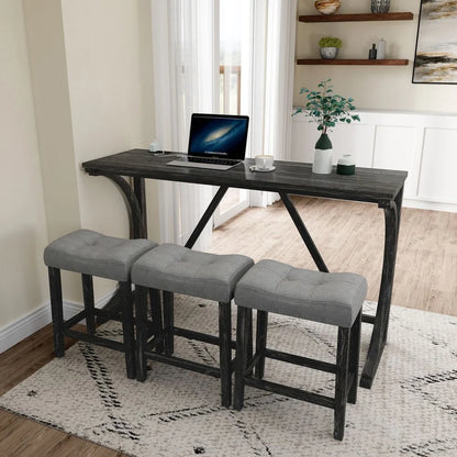 YINGYING 4 Piece Industrial Bar Table Set with Power Outlet, Bar Table and Chairs Set, Dining Table Set, Breakfast Table Set, for Living Room, Dining Room, Game Room