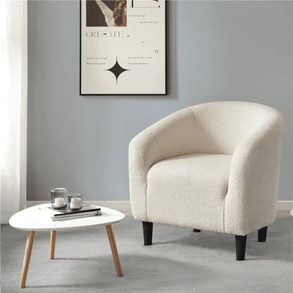 Topeakmart 2pcs Boucle Club Chair Accent Barrel Chair Upholstered Arm Chair, Ivory