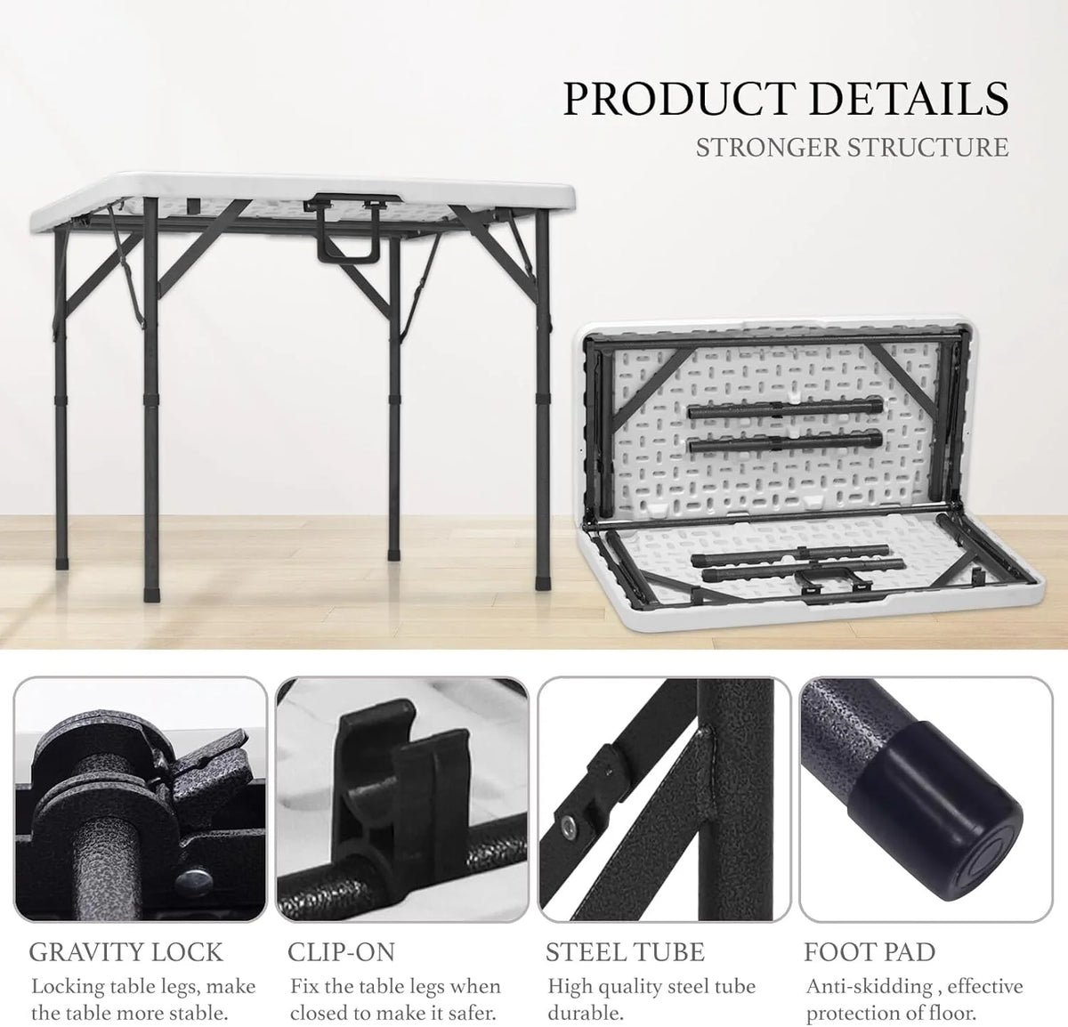 AJP Distributors 6 Foot Portable Plastic Folding Table 6FT 72" Half Foldable Heavy Duty Top w/Carry Handle - Indoor Outdoor Camping Picnic Party Wedding Dining Office Event Meeting Black Wood Style