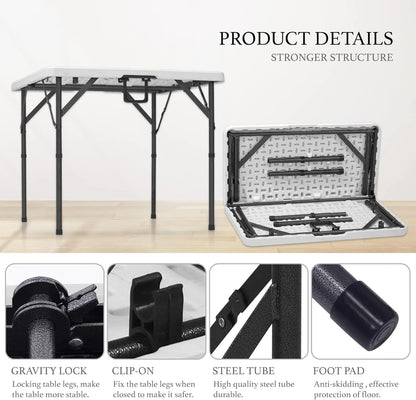 AJP Distributors 6 Foot Portable Plastic Folding Table 6FT 72" Half Foldable Heavy Duty Top w/Carry Handle - Indoor Outdoor Camping Picnic Party Wedding Dining Office Event Meeting Black Wood Style