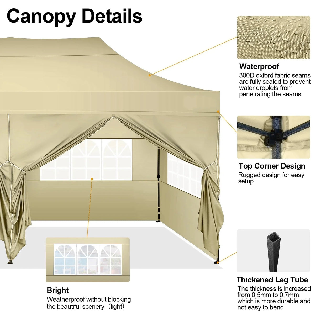 COBIZI 10x20 Heavy Duty Pop up Canopy Tent with 6 sidewalls Easy Up Commercial Outdoor Canopy Wedding Party Tent for Beach All Season Wind & Waterproof Gazebo with Roller Bag,Black(Frame Thickened)