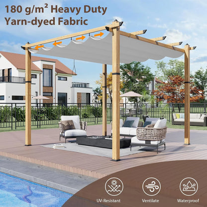 Outdoor Aluminum Pergola with Retractable Canopy, Reinforced 4-Sided Base, Waterproof & UV-Resistant Adjustable Roof, Modern Design for Patio, Deck, Backyard, and Garden