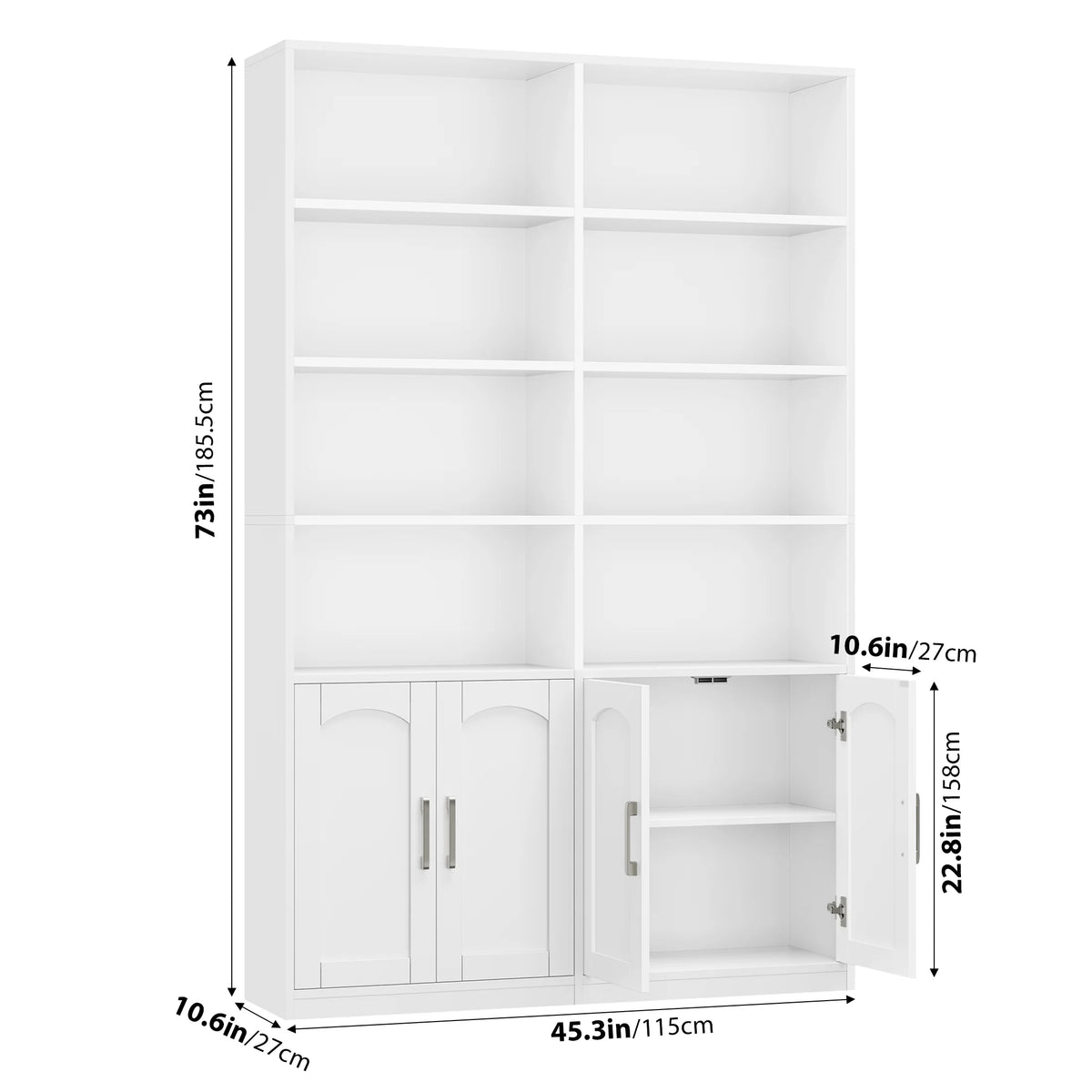 Homfa 73�� Tall Bookcases with Doors, 8 Cubes 6-Tier Double Row Bookshelf, White Bookcase for Living Room Home Office