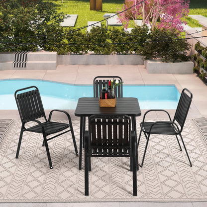 Seizeen 7-Piece Outdoor Table and Chairs, Patio Table Set with 6 Rattan Chairs, All-weather Outdoor Patio Dining Sets Rectangular Metal Table with Acacia Wood Top, Umbrella Hole, Gray