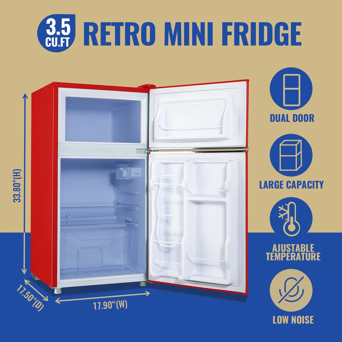 Tacool 3.5 Cu.ft Retro Mini Fridge with Freezer, 2 Door Small Refrigerator with 7 Adjustable Thermostat for Home, Blue