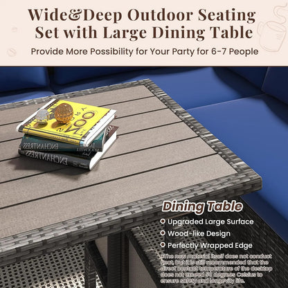 AECOJOY 7 Piece Patio Furniture Set PE Rattan Outdoor Dining Set Sectional Sofa Couch with Table Patio Conversation Set in Gray
