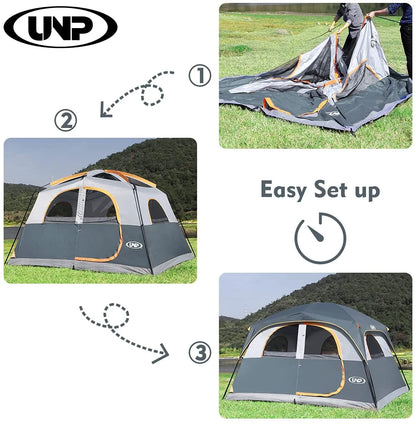 UNP Tents 6 Person Waterproof Windproof Easy Setup,Double Layer Family Camping Tent with 1 Mesh Door & 5 Large Mesh Windows -10'X9'X78in(H)