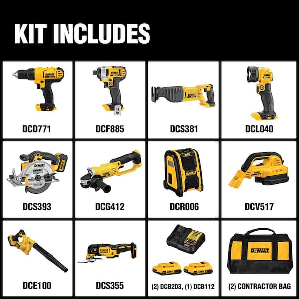 20V MAX Cordless 10 Tool Combo Kit, MAXFIT Screwdriving Set (35 Piece), (2) 20V 2.0Ah Batteries, Charger, and Bag