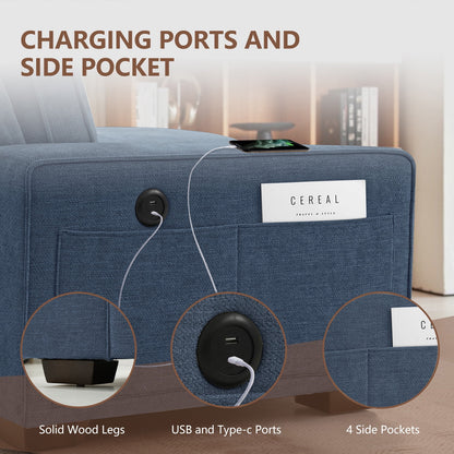 ASHOMELI 99'' Convertible Sectional Sofa,L Shaped Couch,Multi-Functional Reversible Sofa with USB and Type-C Charging Ports, Storage Space, Breathable Fabric