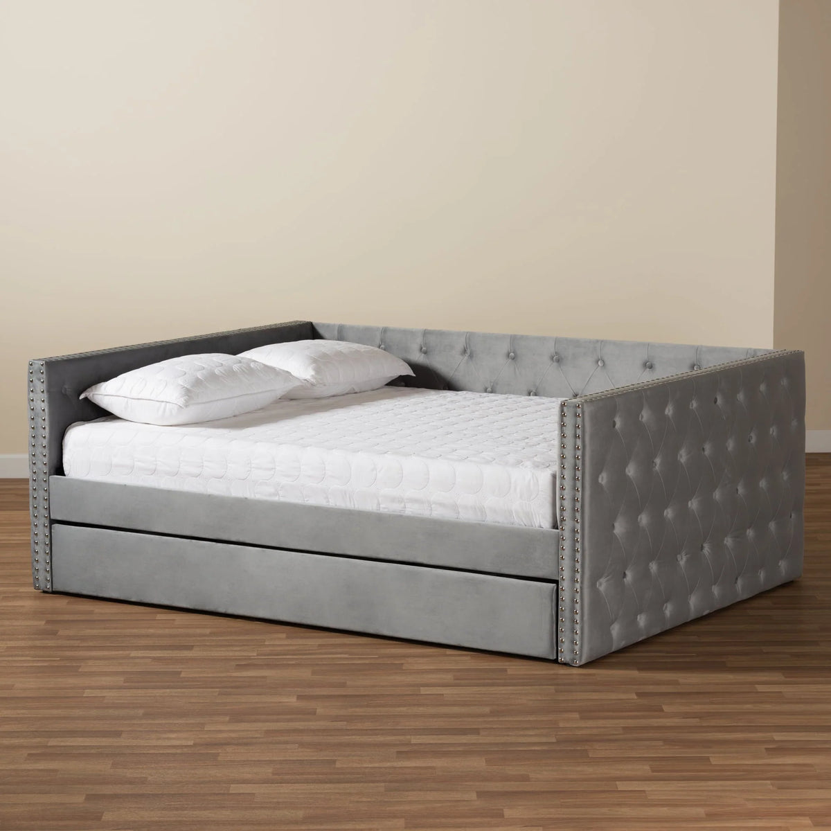 Baxton Studio Larkin Contemporary Upholstered with Trundle Daybed, Full, Grey