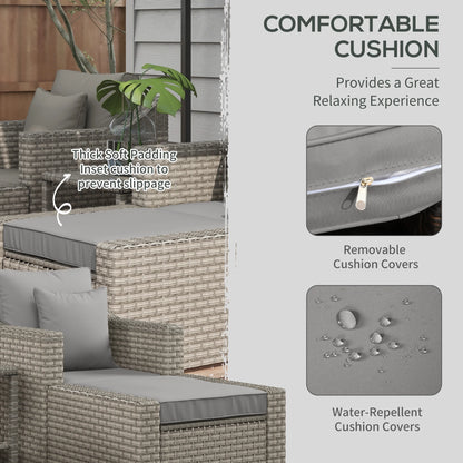 Outsunny 5 Piece Patio Furniture Set, All Weather PE Rattan Conversation Chair & Ottoman Set w/ Table, Cushions & Pillows Included, Beige