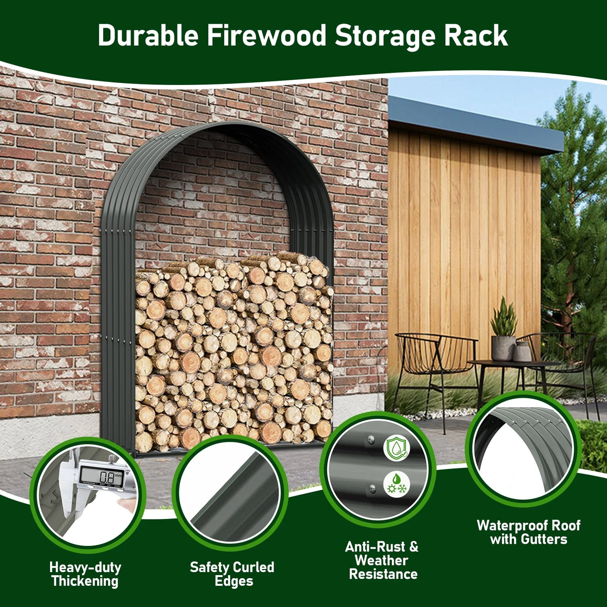 TRAMULL Outdoor Heavy Duty Galvanized Steel Log Holder