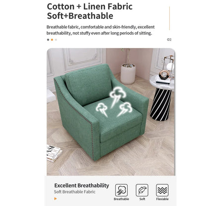 Swivel Accent Chair Armchair, 360�� Swivel Chair in Cotton Linen, Living Room Chairs with Wide Cusion and Curved Armrest, Comfy Barrel Sofa Reading Chairs for Bedroom, Small Spaces, Office, Grey