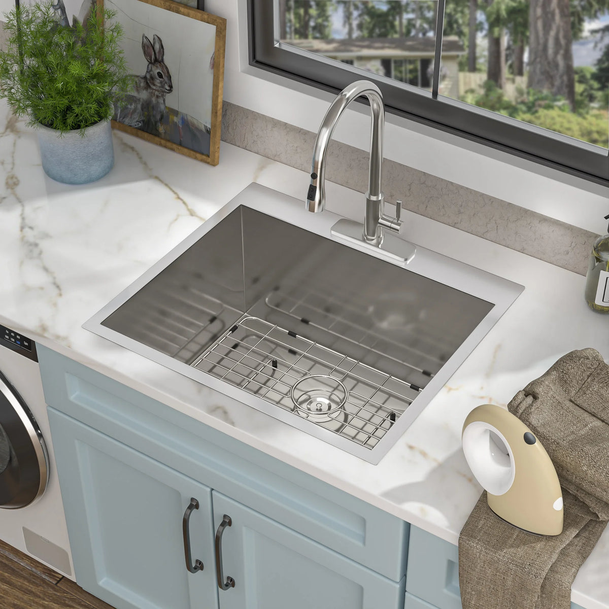 22 Laundry Sink Drop In - Fulorni 22"x22" Laundry Utility Sink Drop In Topmount 16 Gauge Stainless Steel 12 Inch Deep Single Bowl Above Counter Square Utility Laundry Room Sink Basin