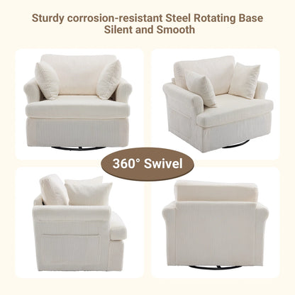 Ktaxon Swivel Accent Chair, 360-Degree Rotation Reading Chair, Corduroy Fabric Sofa with Armrest Pockets, Solid Metal Base, Perfect for Living Room Bedroom Black