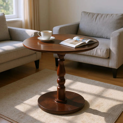 Homy Casa Round Wooden Dining Table for Cozy Living Room Coffee Corner, Walnut